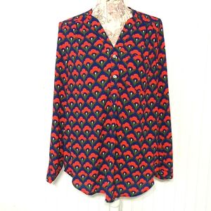 Modcloth Art Deco Floral Print Retro Tunic Shirt Blouse L NWOT
